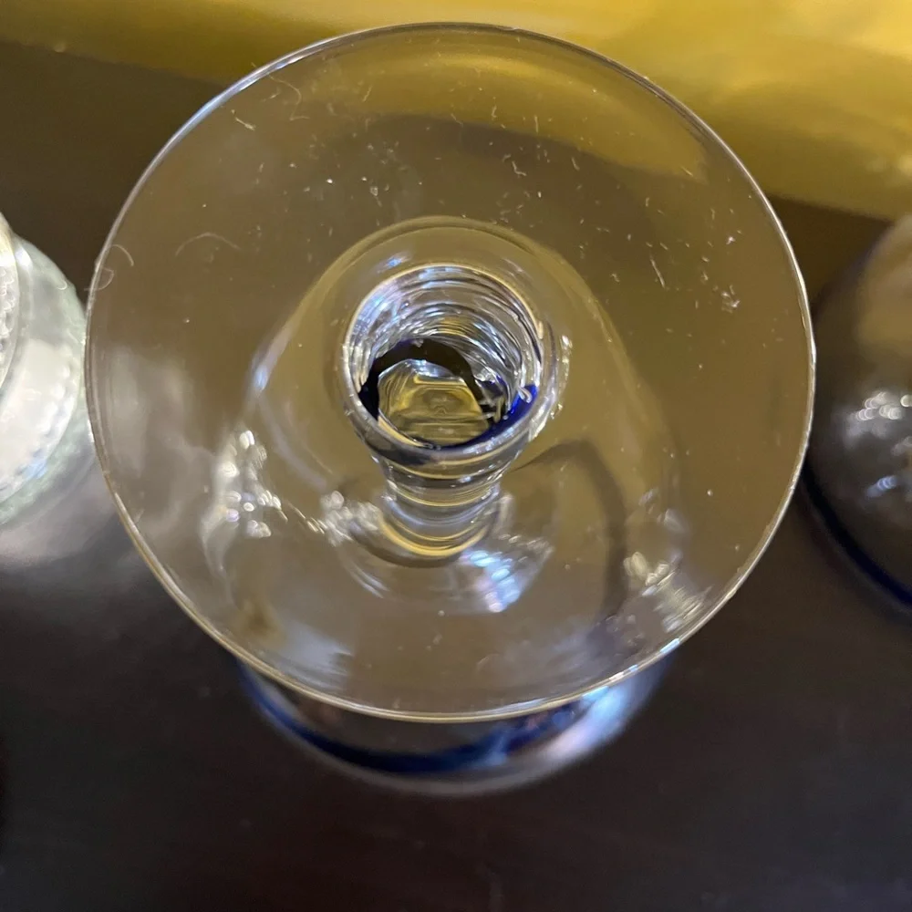 Set of 2 Pier 1 cobalt blue swirl mouthblown margarita glasses